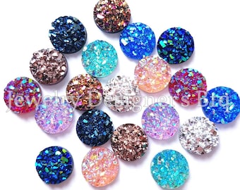 20pcs, 8mm Druzy Cabochon Grab Bags - Resin Iridescent Metallic Cabs - 10 colors - Glue On Sparkle Dots