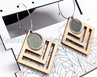 12mm Bezel Stainless Steel Hoop Earring Blanks - Repurposed Wood Geometric Earrings - 25mm Hoop