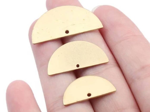 Raw Brass Charms Half Circle Pendants Semicircle Metal Stamping Blanks Hand Stamped Jewelry Supply - Unplated Brass