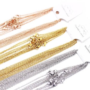 Stainless Steel Necklaces, Rose Gold Silver DIY Necklaces, Dainty Necklace, 50cm Length 1.5mm Chain Thickness with Lobster Clasp
