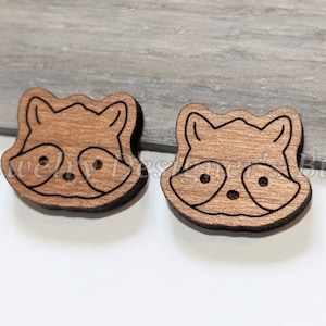 Cabochons en bois gravé de raton laveur 12 mm - embellissements d'animaux - cerisier noyer bouleau, choix de la couleur - vernis semi-mat