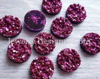 10mm Red Wine Druzy - Glitter Resin Sparkly Non-Hotfix Deco - Flat Back Embellishments