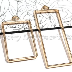 Colgantes rectangulares huecos - Bisel abierto para joyería de resina - Oro KC - Tamaño a elegir