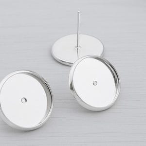 12mm Stainless Iron Bright Silver Plated Cabochon Stud Earring Settings, Earrings Bezel, Comes With Ear Nuts