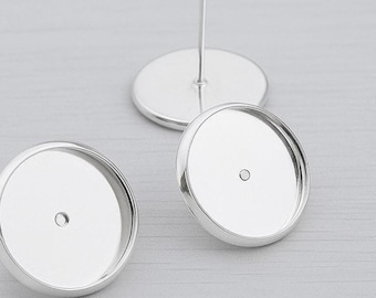 12mm Stainless Iron Bright Silver Plated Cabochon Stud Earring Settings, Earrings Bezel, Comes With Ear Nuts