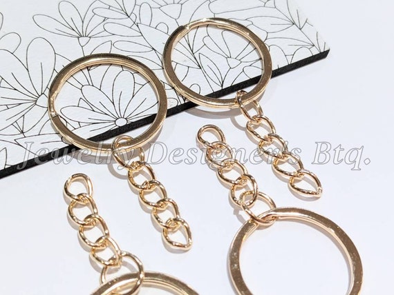 KC Gold Keychain Ring With Attached Chain Connector 1 Inch Split Key Ring 1  Keyring Fob 25mm Diameter 