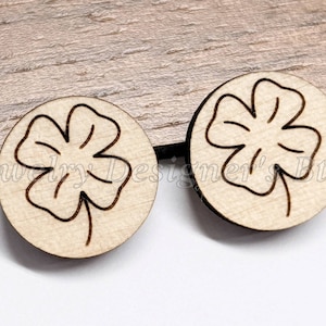 Cabujones de madera grabados de trébol de 12 mm - Adornos de madera de 4 hojas - Para pendientes de tachuelas de bricolaje - Diferentes opciones de materiales