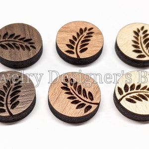 10mm Fern Leaves Wood Cabochons - Leaves Wooden Embellishments - Cherrywood Walnut Birch, Pick Color - Semi-Matte Varnish