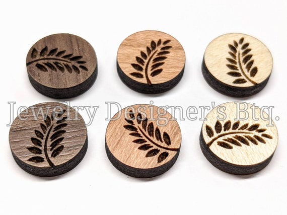 10mm Fern Leaves Wood Cabochons - Leaves Wooden Embellishments - Cherrywood Walnut Birch, Pick Color - Semi-Matte Varnish