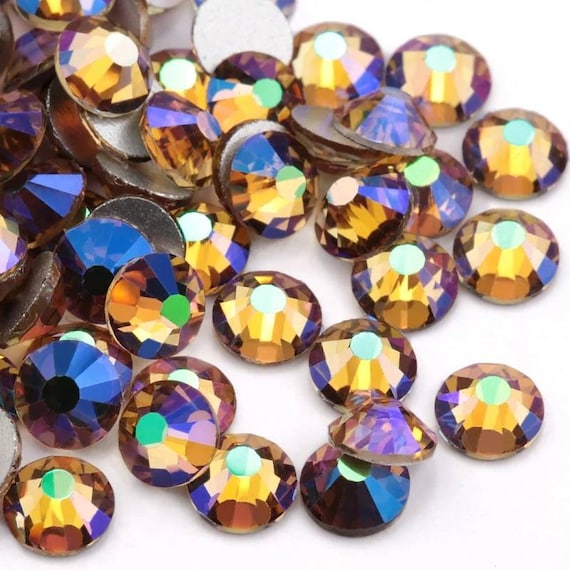 10pcs, 6.5mm Iridescent Golden Rainbow Rhinestones - Brilliant Crystal  Glass Non Hotfix Cabochon Rhinestone - Aurora Borealis SS30