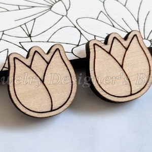 12 mm tulpstijl 1 gegraveerde houten cabochons - Kersenhout Walnoot Berk, Kies kleur - Semi-matte vernis