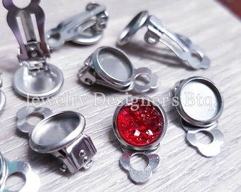 8mm Stainless Steel Clip On Earrings - Cabochon Settings Bezel Blanks