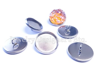 12mm Stainless Steel Sew On Button Blanks - Cabochon Cameo Embellishment Settings - DIY Charm Pendant Earring Findings -  10pcs