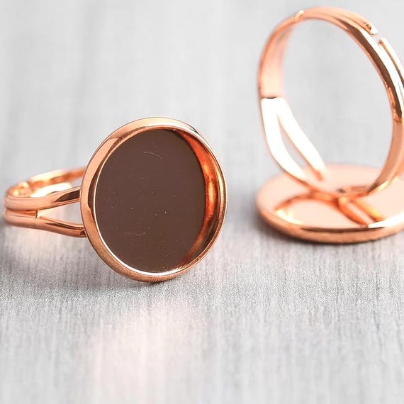 12mm Rose Gold Ring Blanks Rings Findings Adjustable Brass Ring 12mm Bezel Cabochon Settings Round Glue Pad Cabochons Rosegold Supply