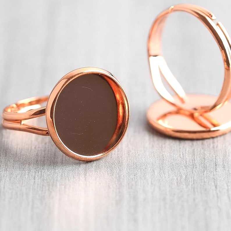 12mm Rose Gold Ring Blanks Rings Findings Adjustable Brass Ring 12mm Bezel Cabochon Settings Round Glue Pad Cabochons Rosegold Supply image 1