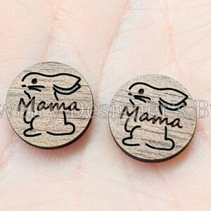 12mm Mama Bunny Cabochon - Lapin Animal Gravé Ornements en Bois - Cerisier, Noyer, Bouleau - Vernis semi-mat