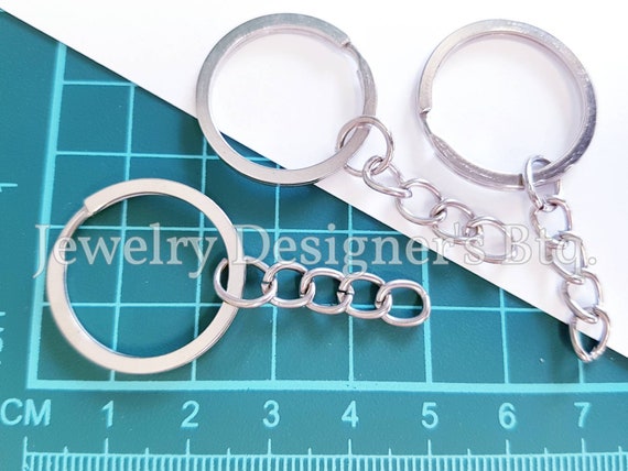 KC Gold Keychain Ring With Attached Chain Connector 1 Inch Split Key Ring 1  Keyring Fob 25mm Diameter 
