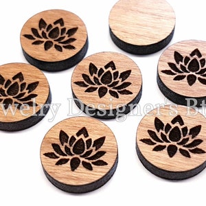 12 mm lotusbloem houten cabochon - plant gegraveerde houten versieringen - keuze kleur, walnoot kersen berk - semi-matte vernis