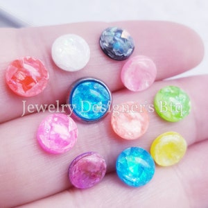 Cabochon in opale di fuoco finto da 8 mm - Cabochon in resina iridescente - Forniture di gioielli a cupola rotonda di colore personalizzato Orecchini fai da te