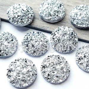 12mm Silver Metallic Druzy Cabochons - Resin Deco - Non-Hotfix Embellishment