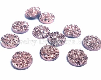 8mm iridescente falso drusa cabochões resina kawaii cabochão glitter enfeites suprimentos de jóias brinco componentes anel descobertas ouro rosa