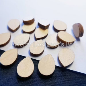 Fette di legno naturale a forma di goccia tagliate al laser da 12 mm x 8 mm - Abbellimenti geometrici rustici a goccia - Legno grezzo