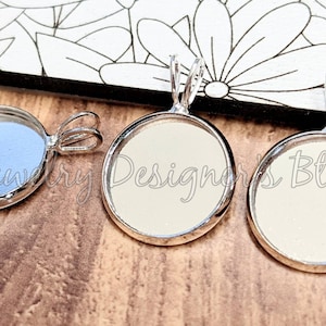 12mm Bright Silver Plated Pendant Cabochon Bezel Settings - Resin Cabochons Jewelry Blanks
