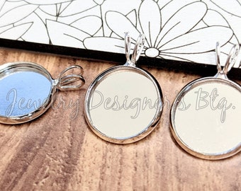 12mm Bright Silver Plated Pendant Cabochon Bezel Settings - Resin Cabochons Jewelry Blanks