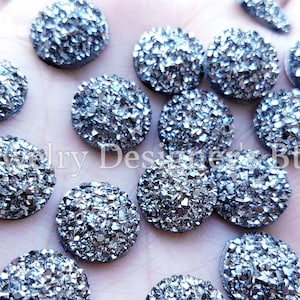12mm Gunmetal Druzy Resin Cabochons - Flatback Metallic Non Hotfix Embellishments
