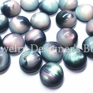 8mm Black Galaxy Resin Shimmer Cabochons - Pearl Pigment Iridescent Chameleon Cabs