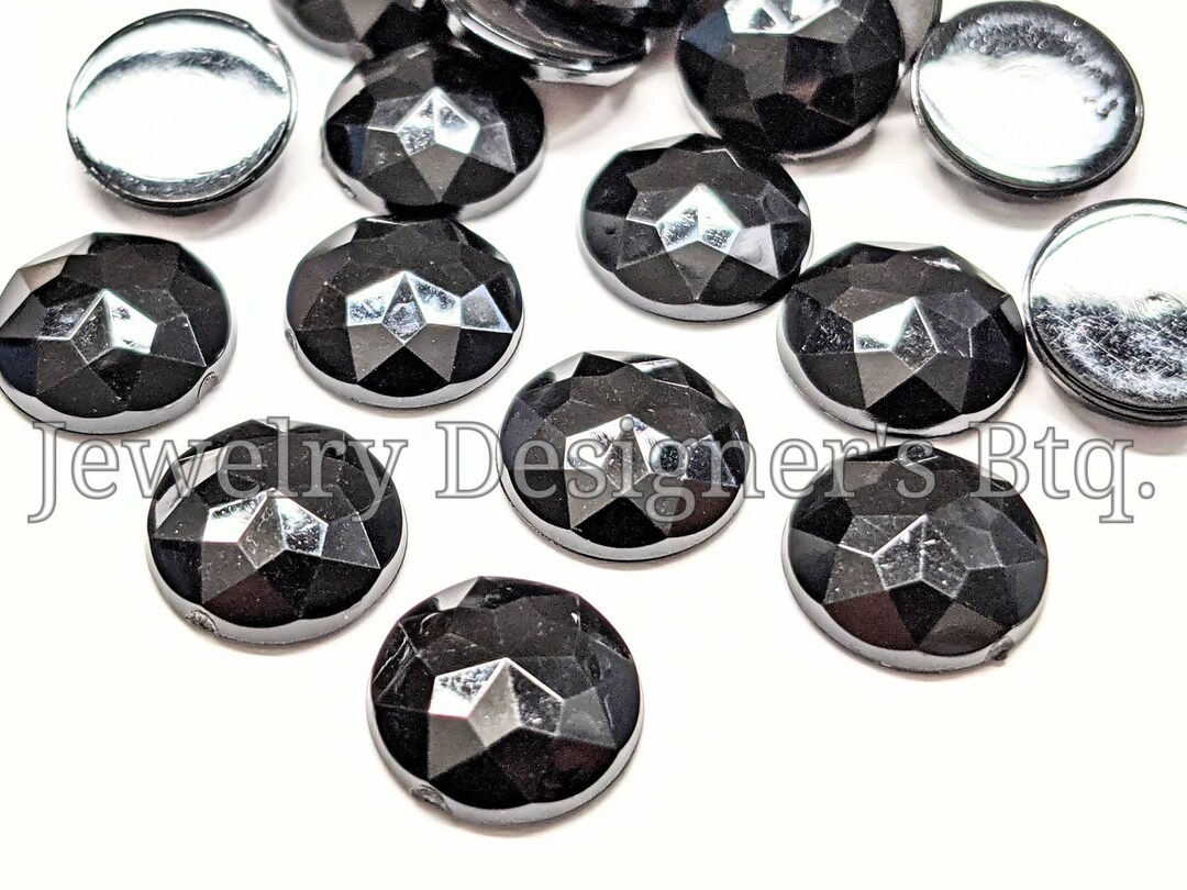 10mm Jet Black Faceted Circle Rhinestones - Acrylic Cabochon - Non ...