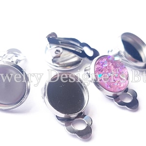 10mm Stainless Steel Clip On Earrings - Cabochon Settings Bezel Blanks