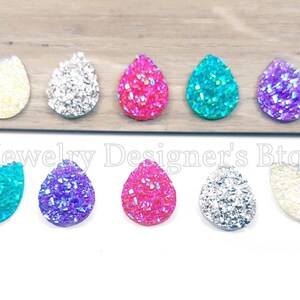 20pcs 13.9mm x 10.2mm Assorted Faux Druzy Teardrop Resin Cabochons - Iridescent Rainbow Colors - Druzies Cabochon - Opal Lavender Blue Pink