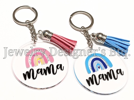 Mama Rainbow Clear Acrylic Keychain Blanks With Tassel as Shown in