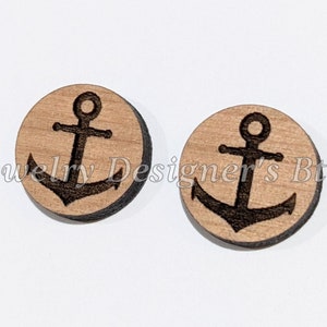 Cabochons gravés en bois d'ancre de 12 mm - Embellissements en bois nautiques - Merisier Noyer Bouleau, Choisissez la couleur - Vernis semi-mat