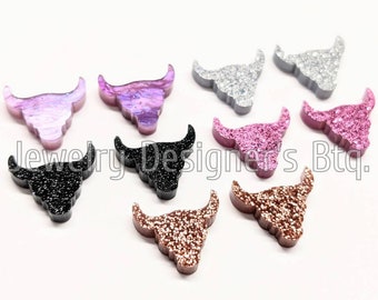 Bull Cabochons - Abbellimenti acrilici Sparkly Texas Longhorn Flatback - Scegli il colore - 12mm x 10mm