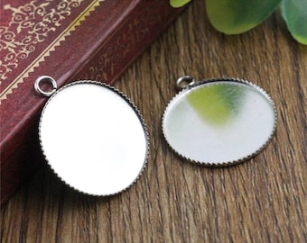 5pcs, 20mm Hypoallergenic Surgical Stainless Steel Cabochon Pendant Settings, 20 mm Bezel, Charms Pendants Blanks Necklace Findings