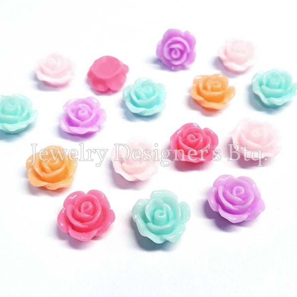 8mm Multi Color 3D Resin Flower Deco - Rose Kawaii Embellishments - 8mm is the total top diameter, no drill holes