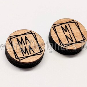 10mm Mama en Mini Cabochon - Bijpassende Gegraveerde Houten Versieringen - Kersenhout, Walnoot, Berken - Semi-Matte Vernis