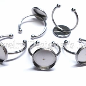 12mm Stainless Steel Size 7 Rings - Cabochon Blank Ring Settings