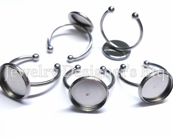 12mm Stainless Steel Size 7 Rings - Cabochon Blank Ring Settings