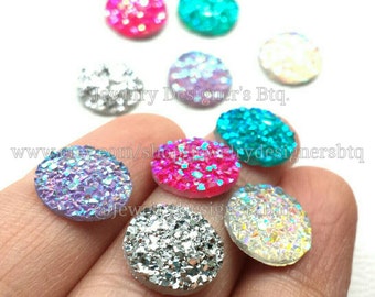 12mm Iridescent Druzy Cabochons Faux Druzies Cabochon Resin Kawaii Glitter Cabs Mermaid Deco Jewelry Findings Embellishments Craft Supplies