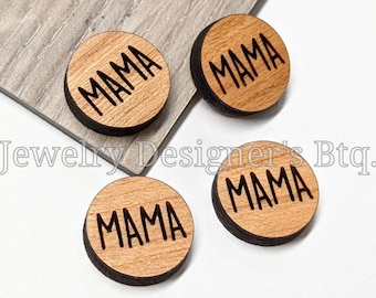 8mm MAMA Cabochon - Mom Engraved Wooden Embellishments - Cherrywood, Walnut, Birch - Semi-Matte Varnish