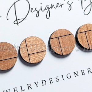 Cabujones de madera grabados de 12 mm - Adornos de madera con técnica de arte lineal - Para hacer aretes con botón - Diferentes opciones de materiales