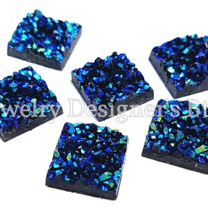 12mm AB Blue Resin Druzy Square Cabochons