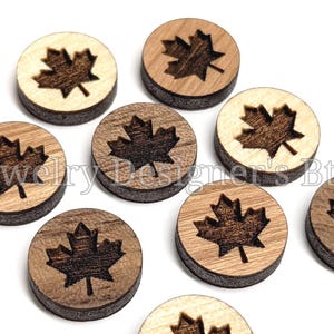 12mm Maple Leaf Wood Cabochons - Leaves Wooden Embellishments - Cherrywood Walnut Birch, Pick Color - Semi-Matte Varnish