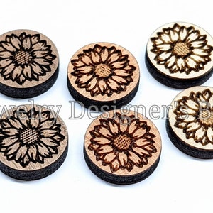 Cabochons en bois gravé tournesol de 12 mm - Embellissements floraux en bois - Bouleau de noyer en cerisier, couleur au choix - Vernis semi-mat
