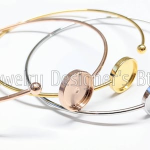 12mm Stainless Steel Adjustable Bangles - Cabochon Bracelet Blank - 6.5cm Relaxed Diameter