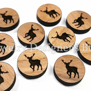 12mm Elk Wood Cabochon - Animal Engraved Wooden Embellishments - Semi-Matte Varnish