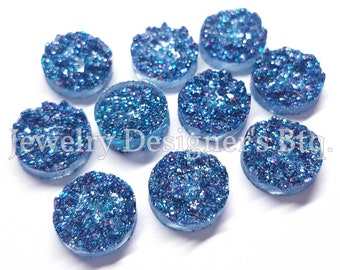 8mm Blue AB Druzy - Glitter Resin Sparkly Non-Hotfix Deco - Flat Back Embellishments